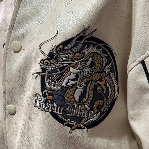 Cream Bomber Jacket with Dragon Embroidery - Picture 10 of 16